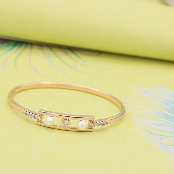 Elegant Rose Gold Bangle with Pearl & CZ Accents, XPBL0450 - Picture 4 of 12